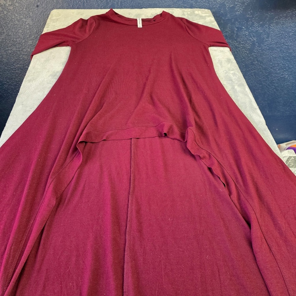 Zenana Premium Women Size Lg Maroon Red Pull  On Dress 3/4 Sleeve high low maxi